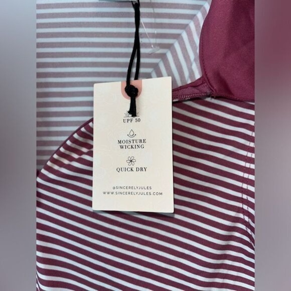 Pink Striped Sleeveless Golf Polo Top UPF50 Moisture Wicking Athletic Shirt A34 - Picture 4 of 8